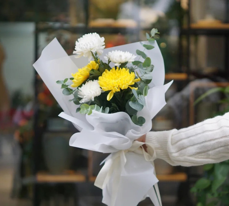 母亲节鲜花清明节黄白菊花花束速递追悼奠仪用花其它印刷制品