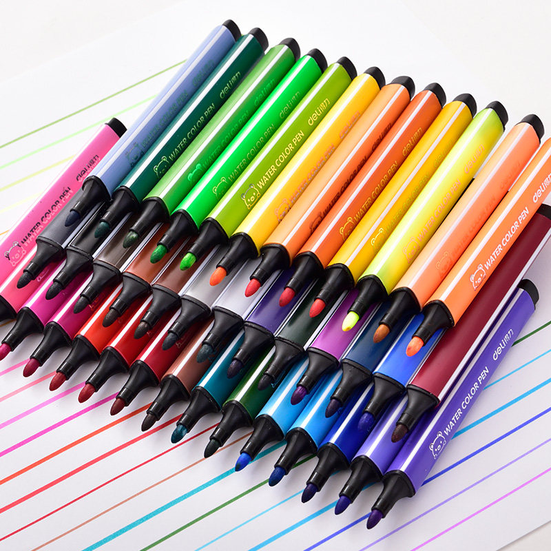 得力文具可洗水彩笔70724套装彩色水笔绘图画画涂鸦笔三角粗杆小学生