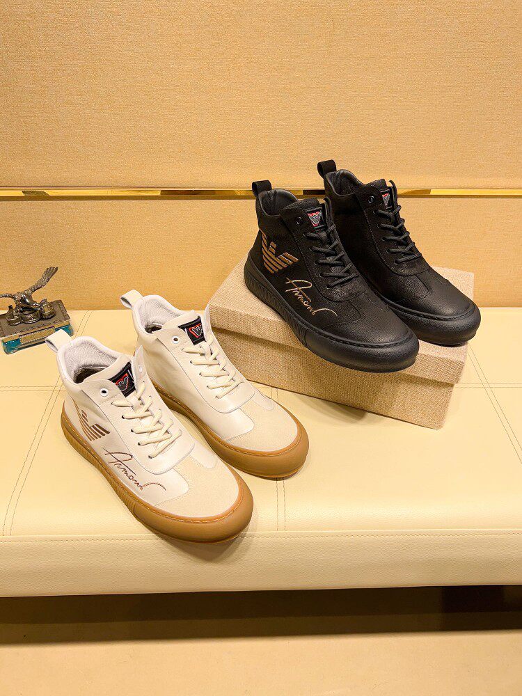 欧洲站联名利登阿玛尼真皮高帮男鞋秋冬新款厚底加绒高帮鞋
