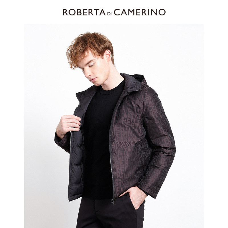 roberta诺贝达秋季男装秋冬白鸭绒鸭绒外套两面穿连羽绒服