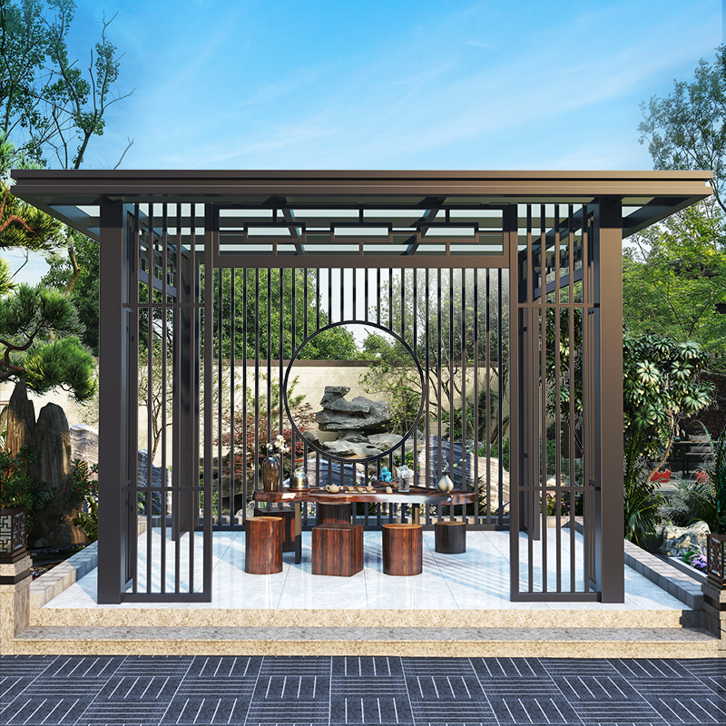 莫家户外铝合金凉亭庭院天台新中式凉亭别墅凉亭室外休闲遮阳亭子