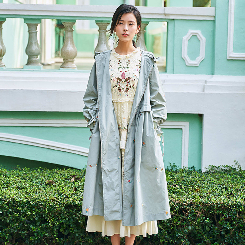 charfen朝峰正品女装初秋新款温柔长袖蕾丝拼接连衣裙