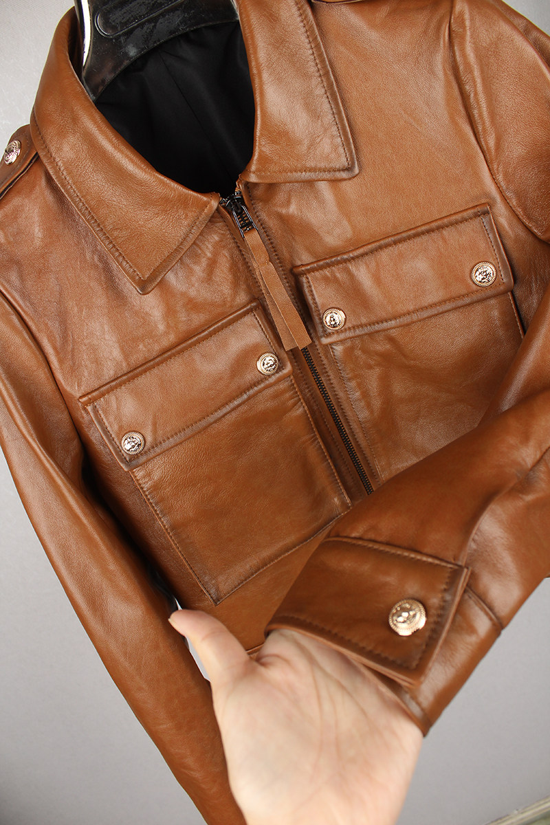 欧洲站2020真皮绵羊羊皮秋季女士工装皮衣修身皮衣