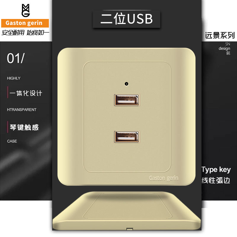 gaston国际电工开关插座家装usb插座套装家用香槟usb智能安防原智能