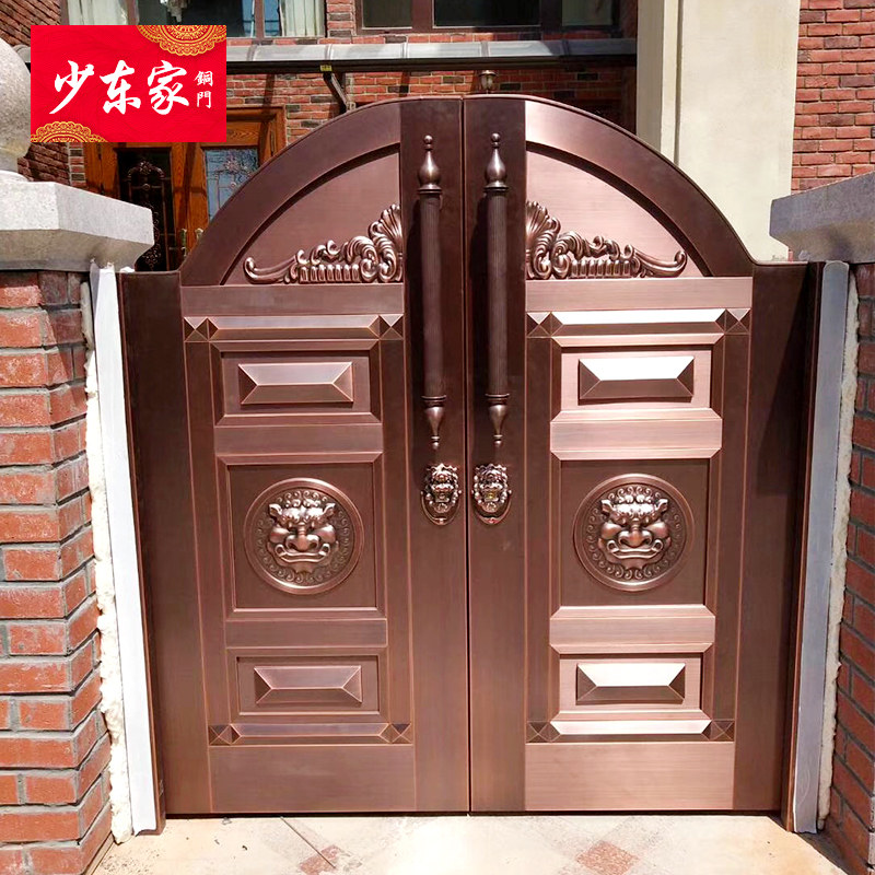 铜门门庭院门纯铜别墅大门进户对开双开防盗门庭院门