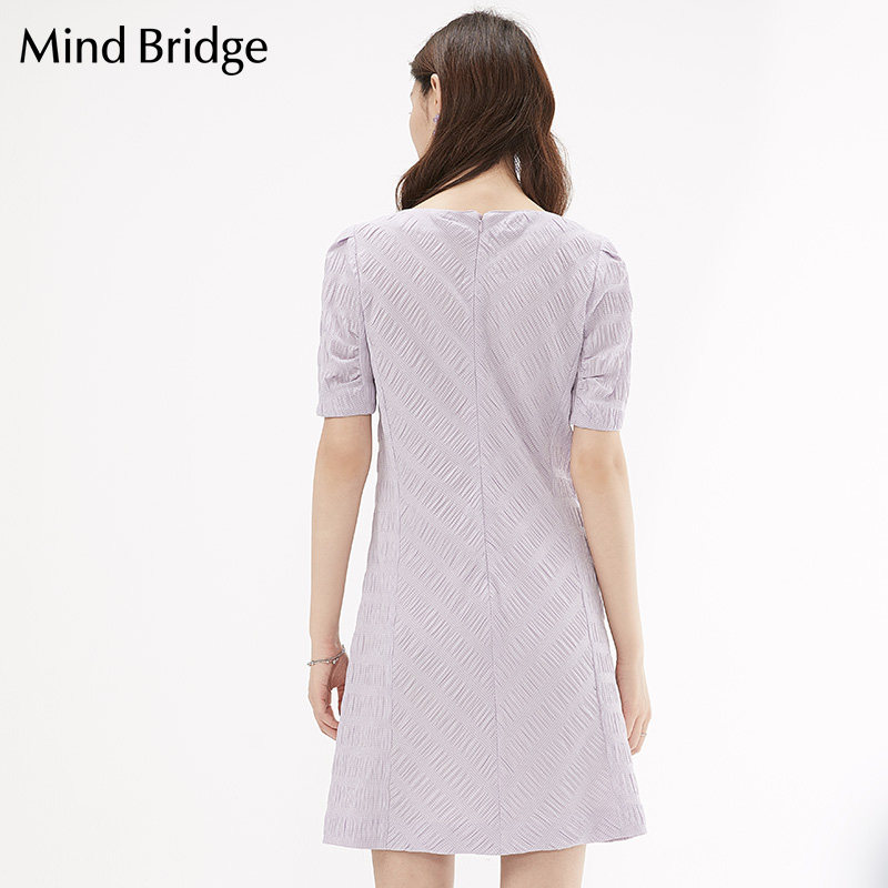 mindbridge百家好女士连衣裙设计春夏新款纯色领显连衣裙