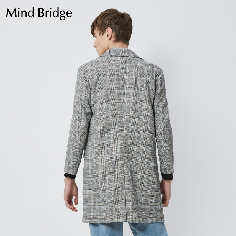 mindbridge春季新款风衣中长西服外套百家好格子大衣风衣