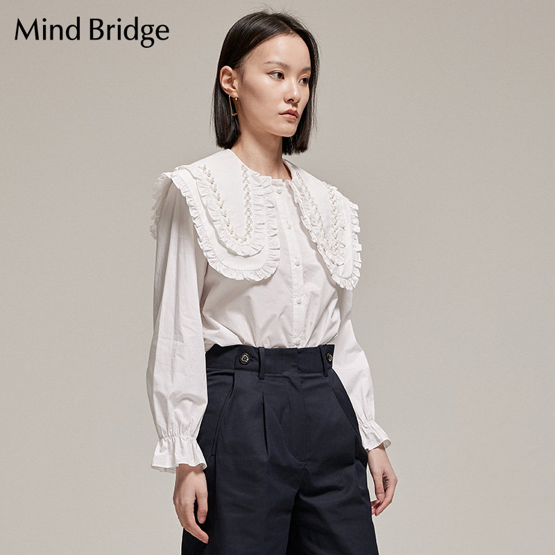 mindbridge秋季白色长袖衬衫2022新款娃娃衬衣设计衬衫