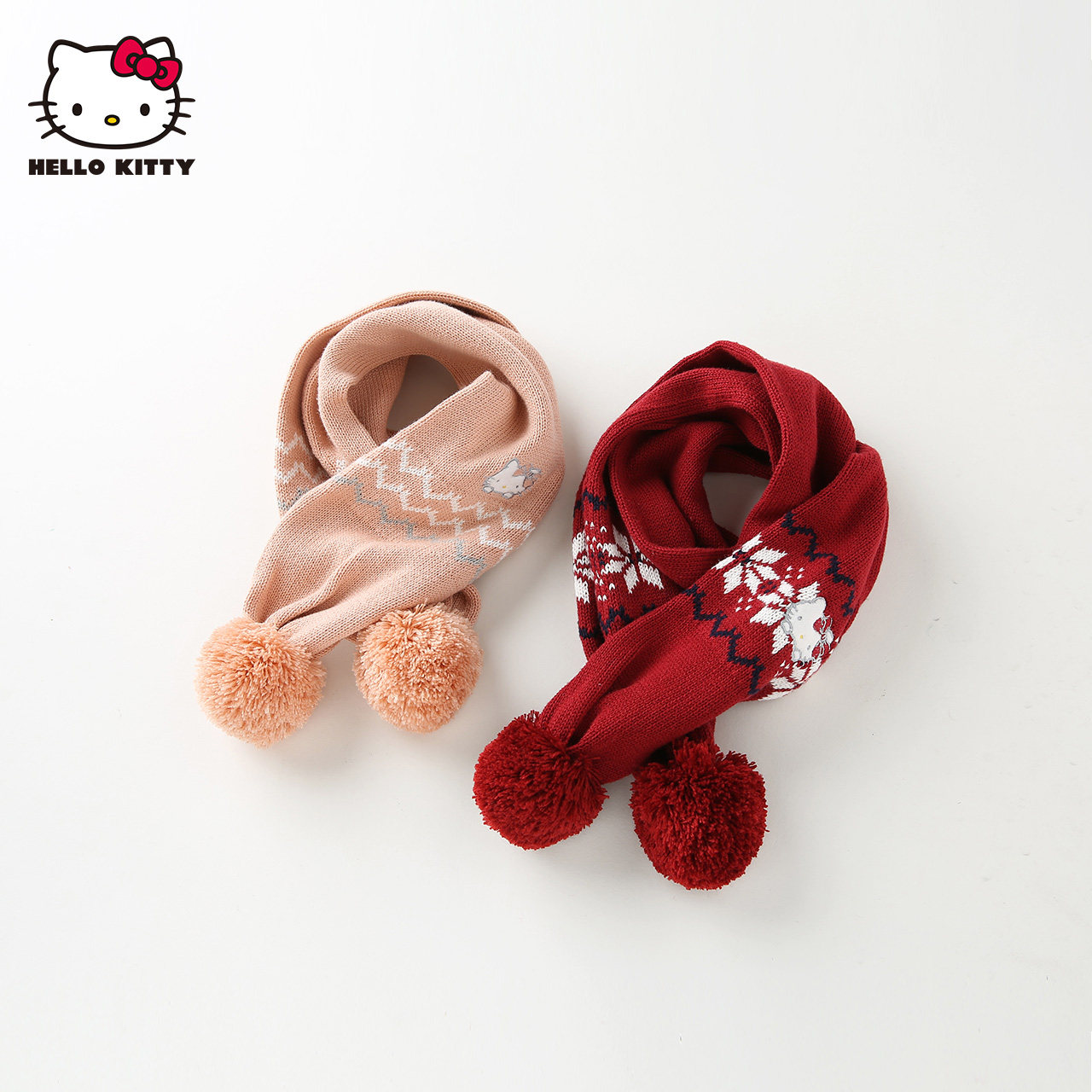 hellokitty童装女童宝宝可爱保暖毛线绒球围巾儿童围巾