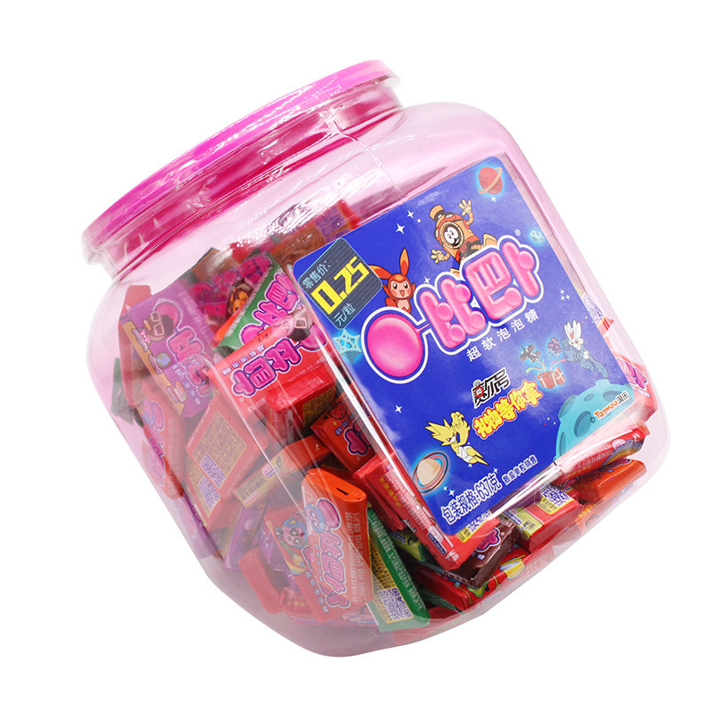 比巴卜泡泡糖贴纸150颗混合合口味桶装多口口味超软糖果