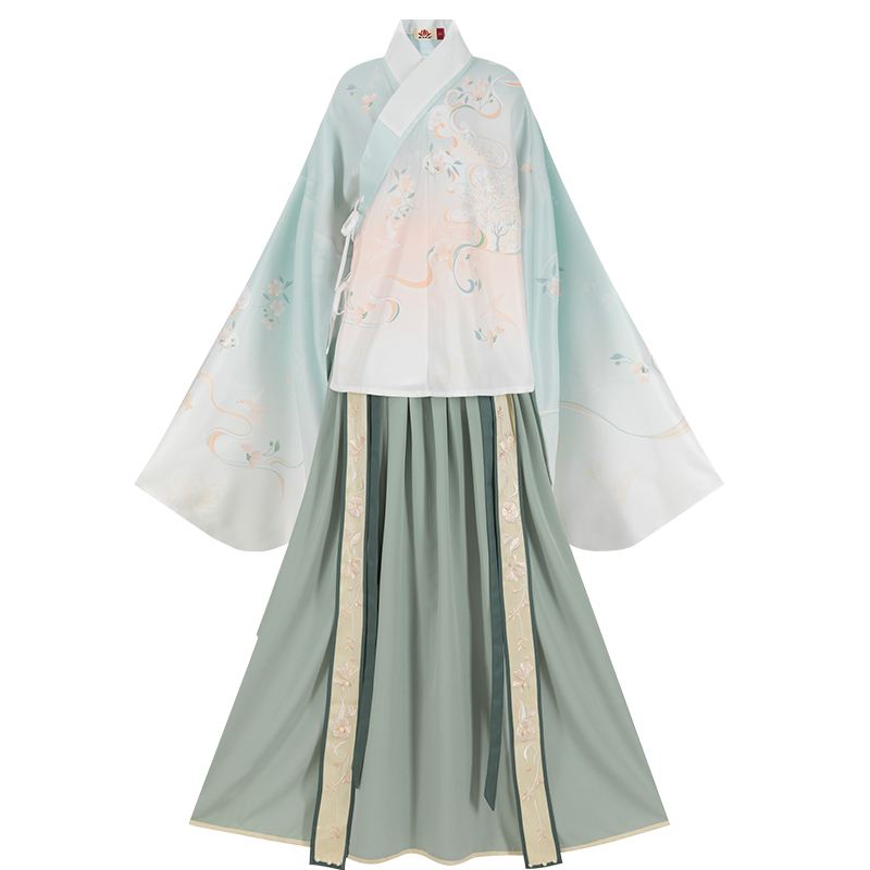 汉尚华莲青昧儿汉女装秋冬明制衫裙原创印花汉服