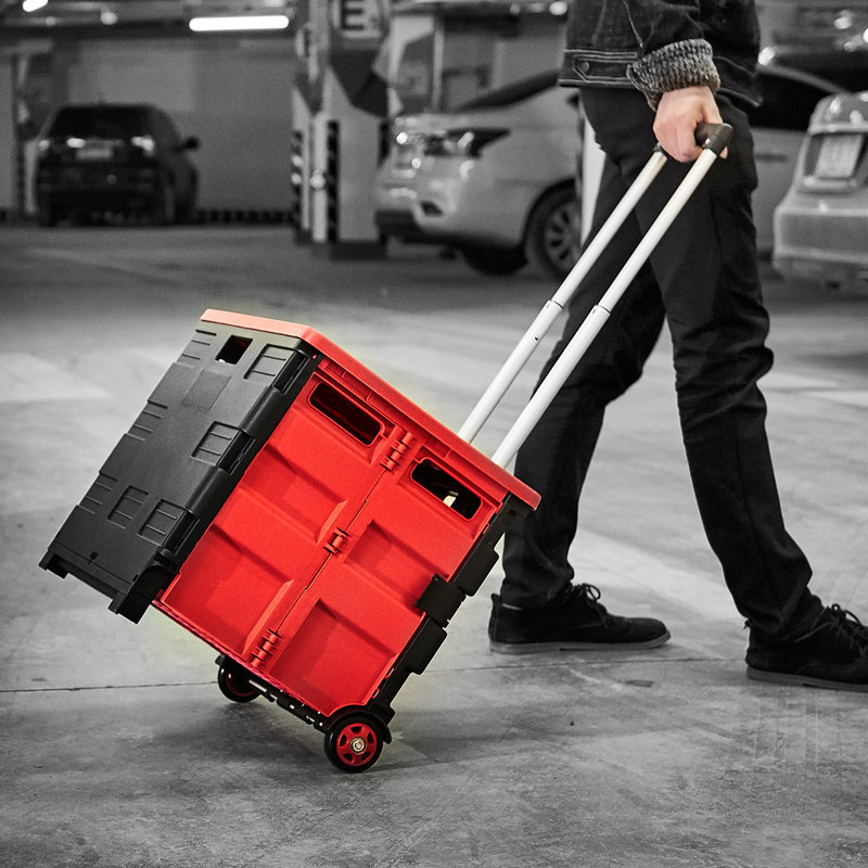 汽车储物箱车载收纳箱折叠置物箱车用购物小推车多功能拉杆整理箱