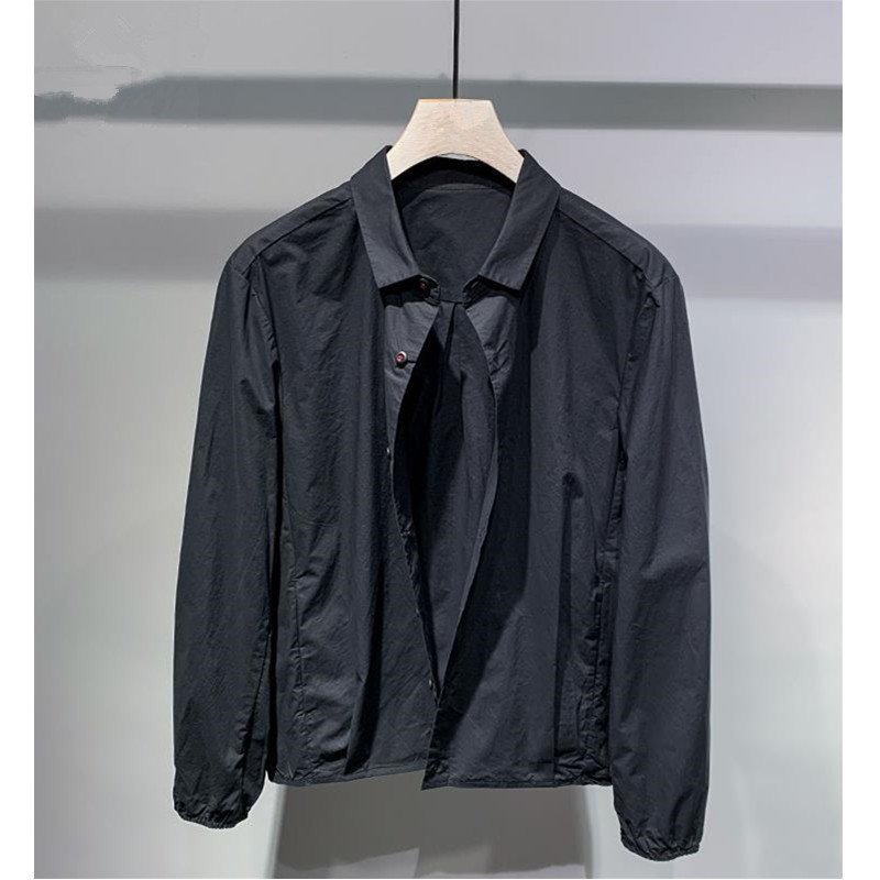 棒球服男士日系简约男装春季衬衫型外套纯色薄短款长袖休闲衬衣潮