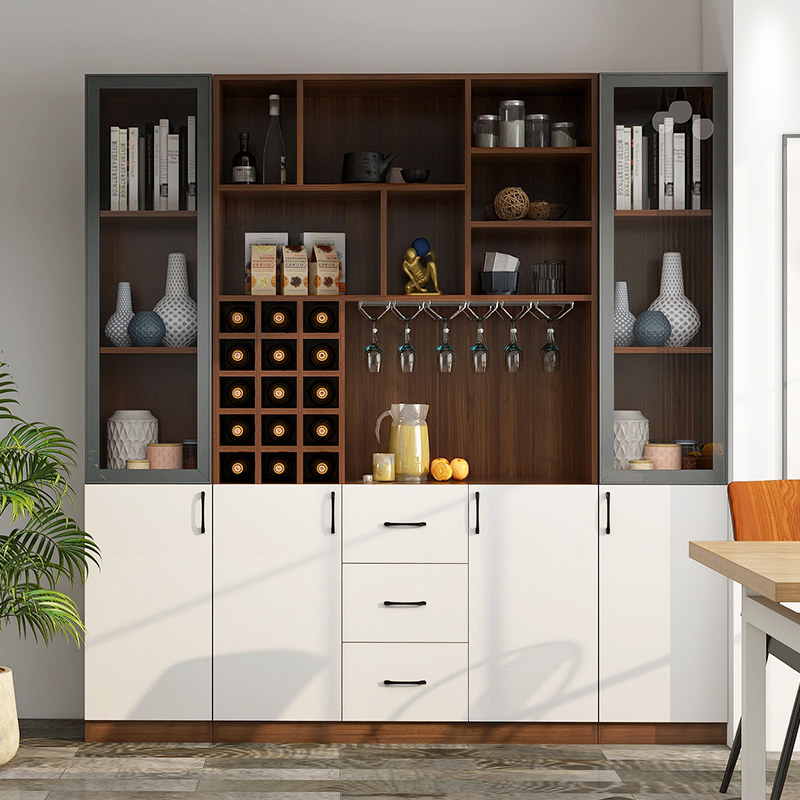 玻璃北欧餐厅轻奢酒柜带灯现代简约客厅展示柜餐边柜酒柜