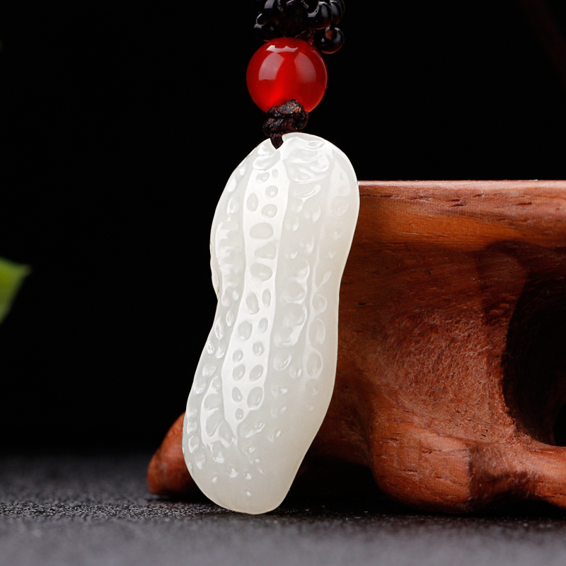 璞彩天然和田花生吊坠玉石挂件长生果玉男女颈饰