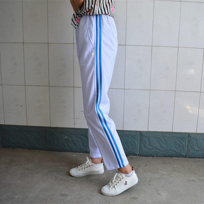 白色双红条多样样式休闲宽松运动裤直筒校服裤子运动长裤