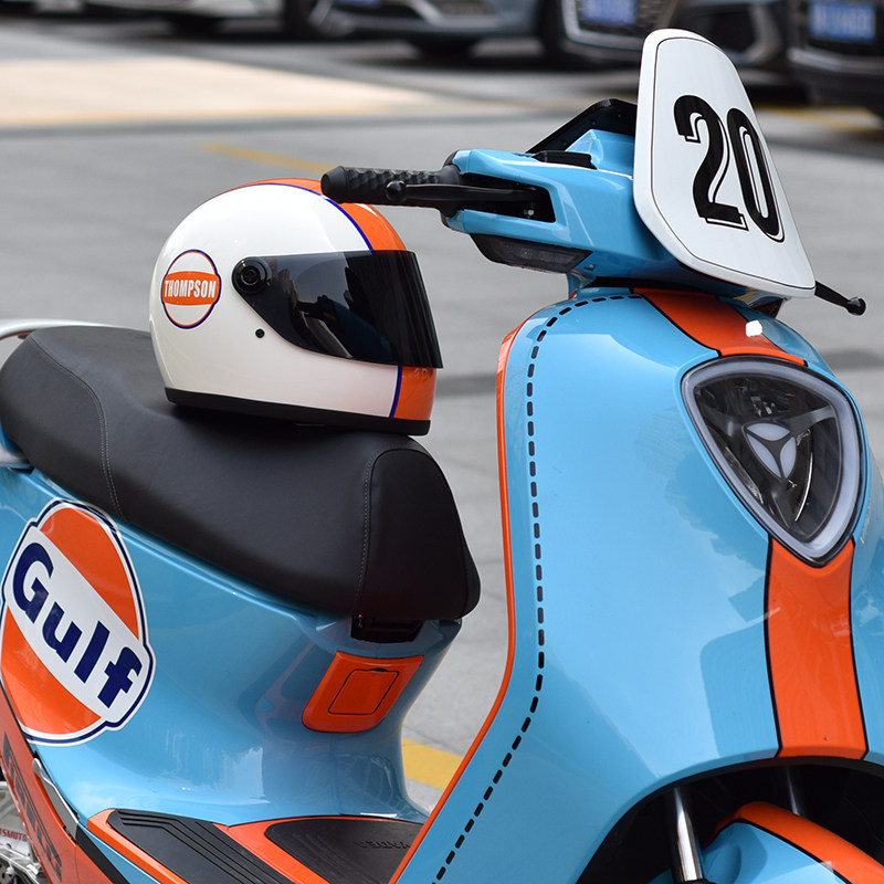 配色汤普森海湾石油涂装摩托车玻璃钢头盔gulf复古摩托车头盔