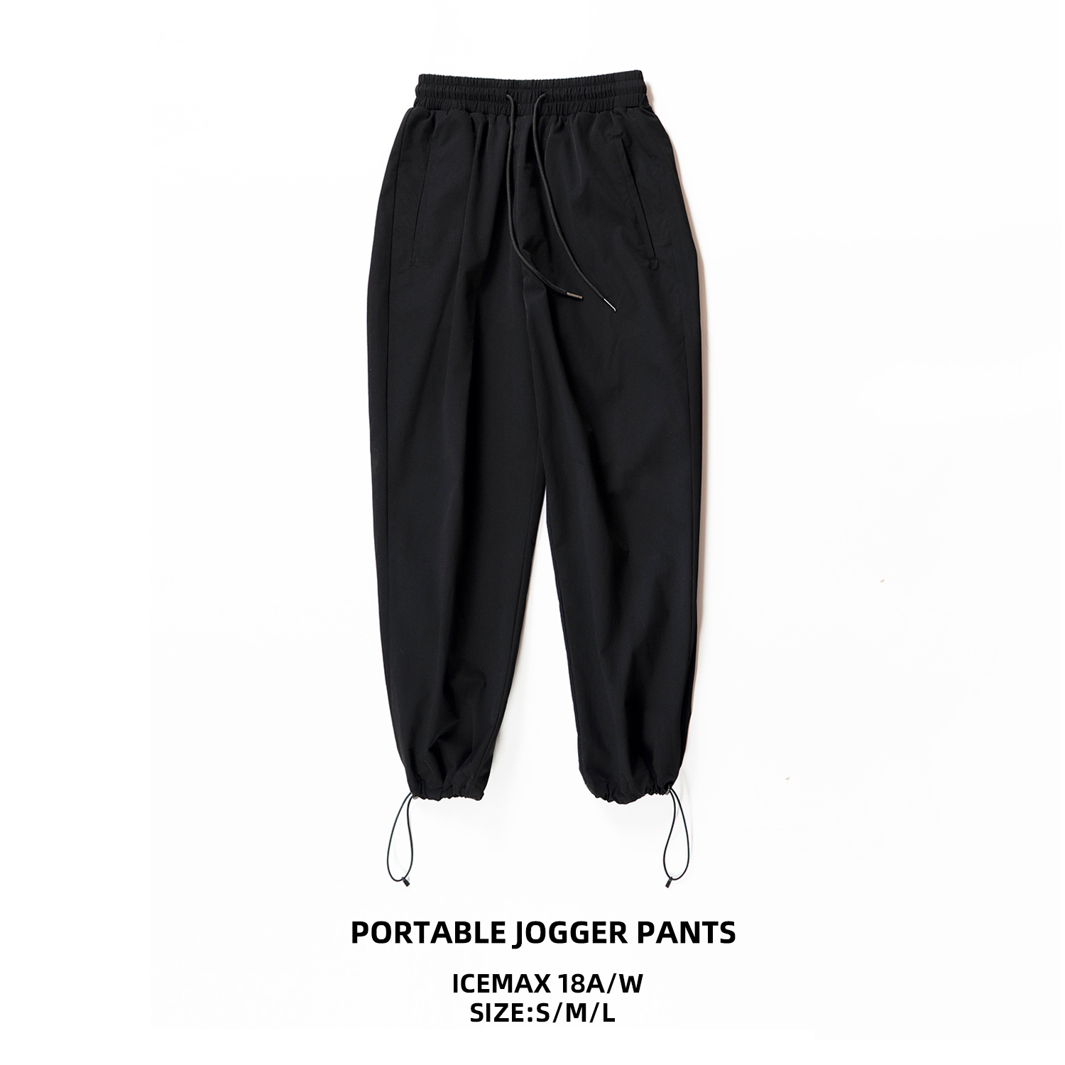 icemax潮牌黑色机能阔腿宽松九分抽绳束脚裤 休闲运动裤百搭