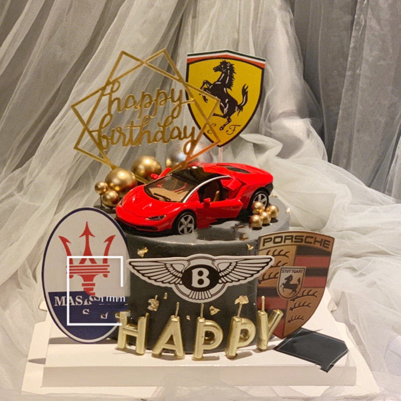 网红生日蛋糕豪车名车兰博基尼跑车黑色红色蛋糕烘焙节日装扮用品