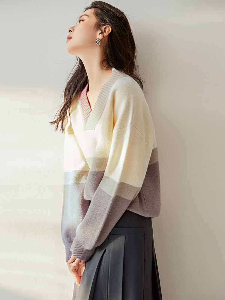 对白温柔高级毛衣秋冬新款2022气质保暖领针毛针织衫