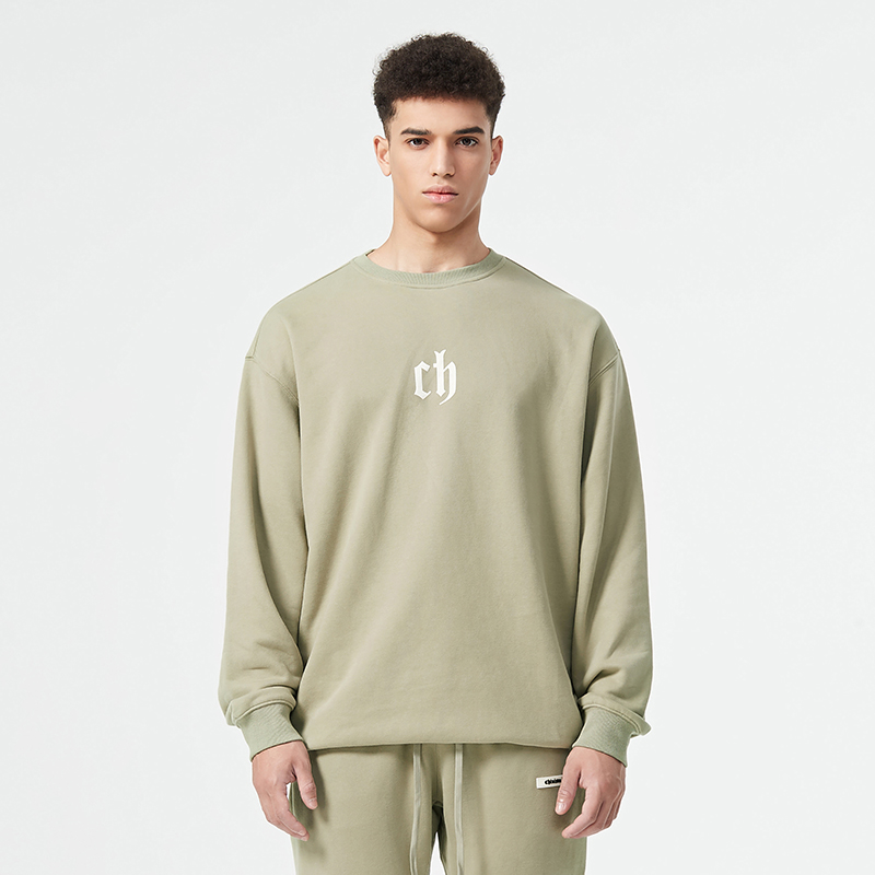CHINISM CH立体发泡印花圆领卫衣男美式潮牌高街春秋长袖套头上衣