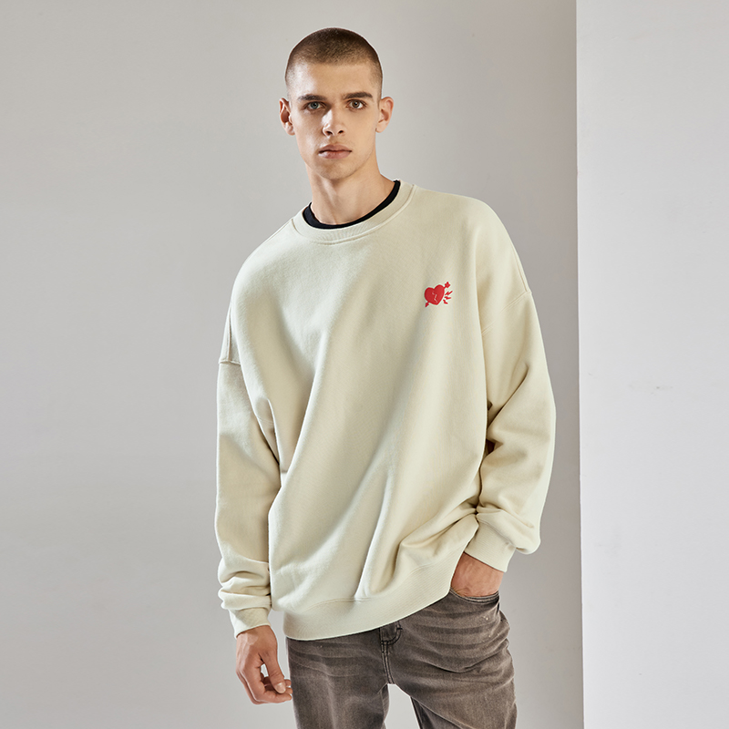 CHINISM CH字母发泡印花圆领卫衣男美式潮流高街宽松长袖套头上衣