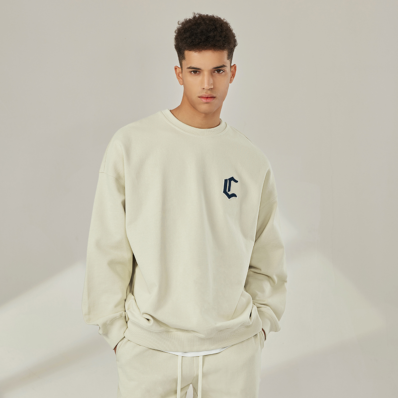 CHINISM 2022SS CH绣花圆领卫衣男潮牌美式休闲潮流水洗套头上衣