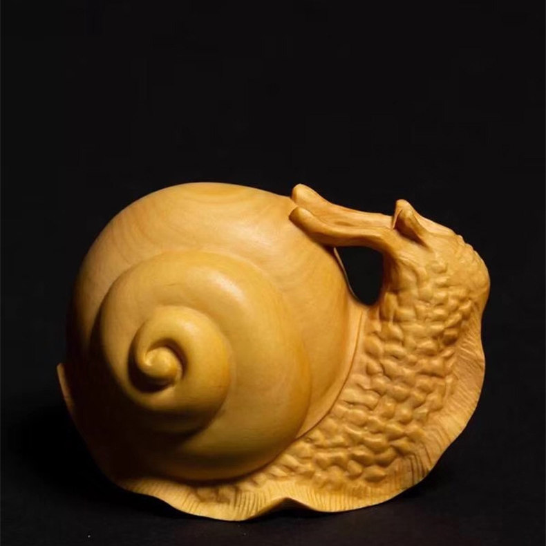 御磊小叶黄杨木蜗牛 实木雕刻创意小摆件车载摆件饰品 送礼