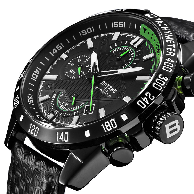 手表boyzhe新款时尚机械机械手运动商务男士皮带国产腕表
