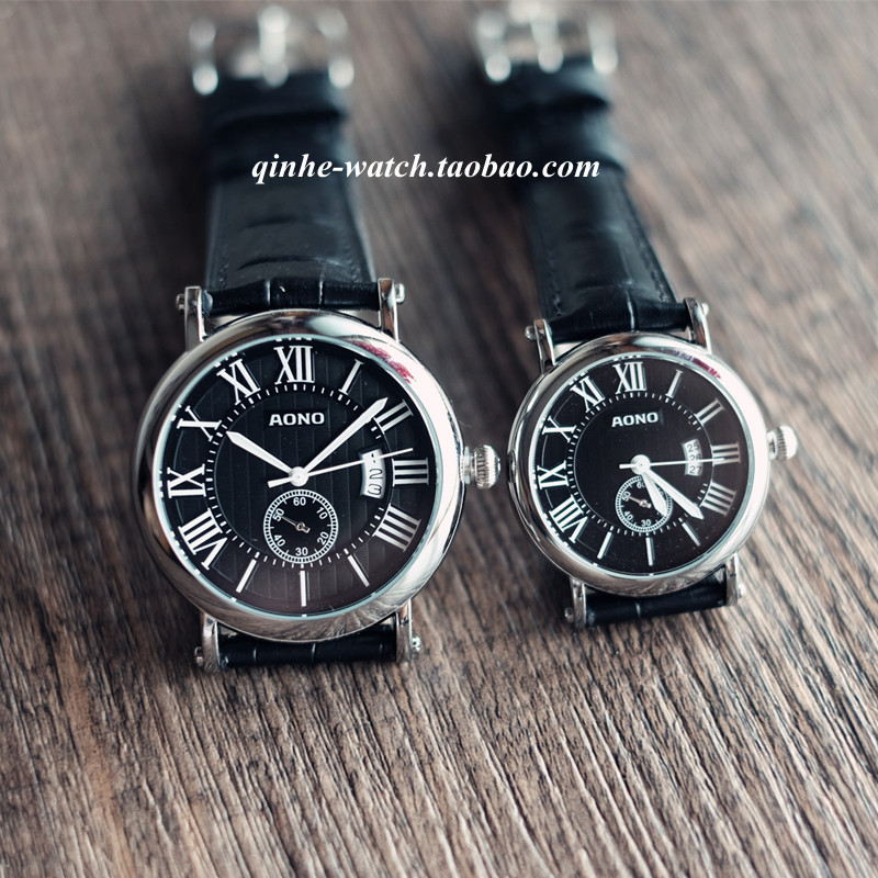 香港aono奥诺黑白色表带罗马真皮情侣防水日历时尚男女手表 - 鸿运