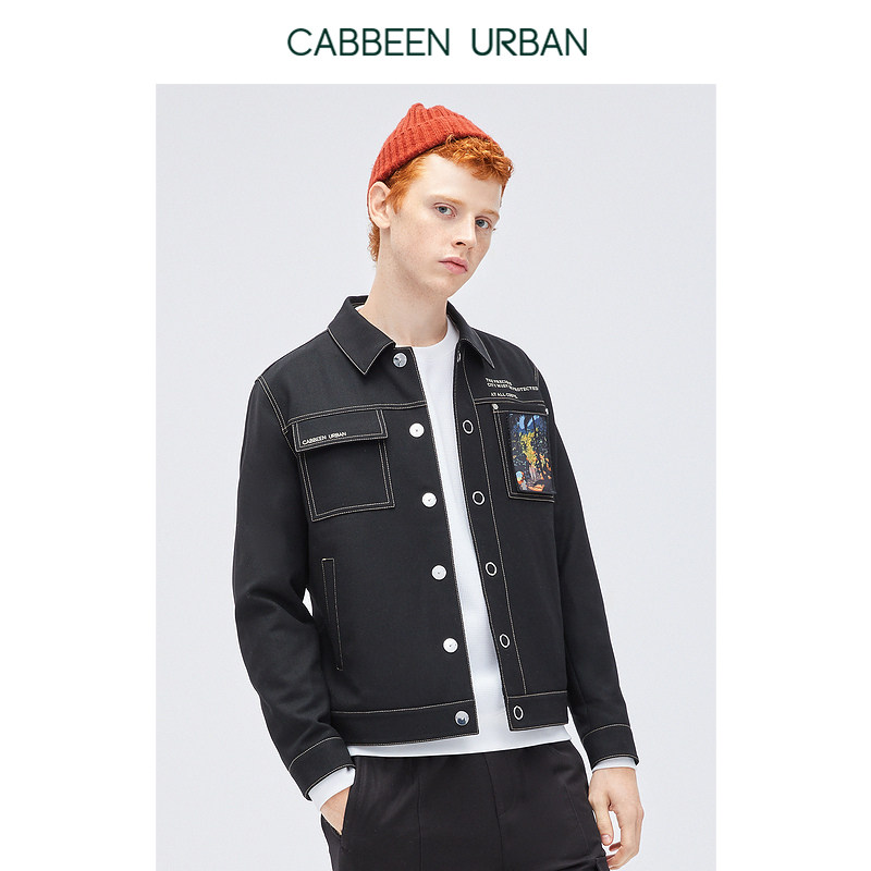 商场同款卡宾都市男装黑色翻领夹克2211138016简约休闲春夏新款a