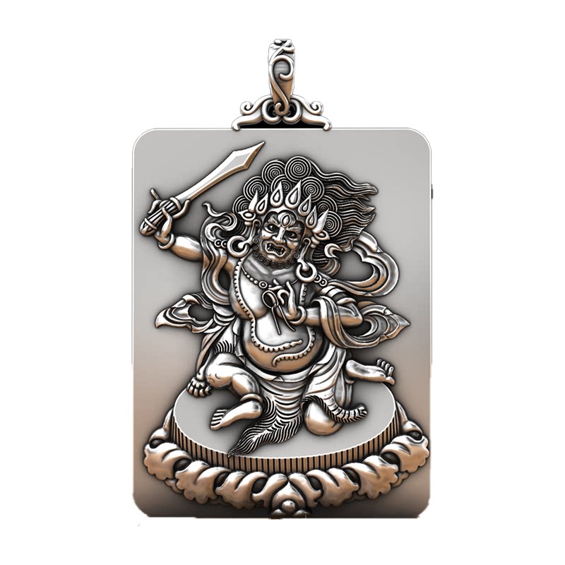 老银匠男饰不动明王属鸡本命佛吊坠男999纯银泰银项链护身符