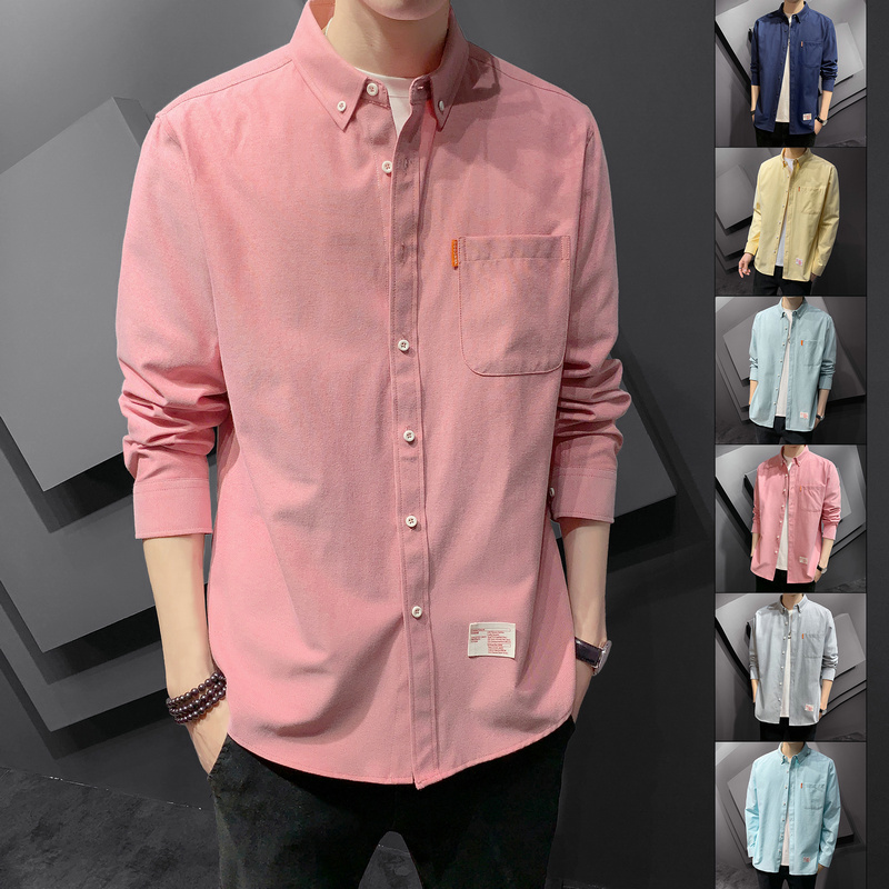 纯色衬衫男秋季新款潮牌高级感很仙的上衣痞帅休闲日系牛津纺衬衣