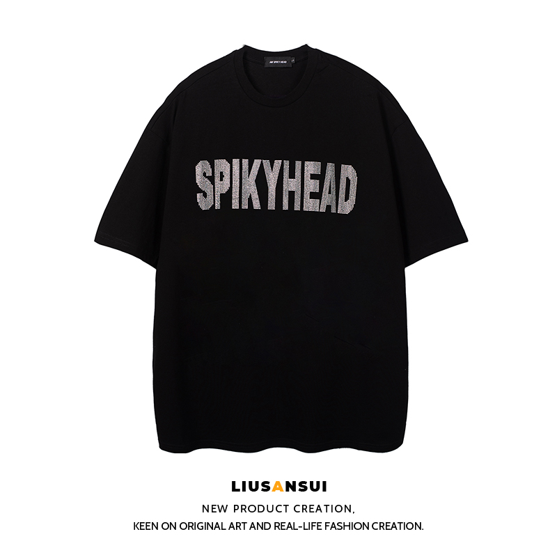 国潮烫钻设计感小众别致甜酷短袖t恤女宽松原创潮牌美式复古上衣