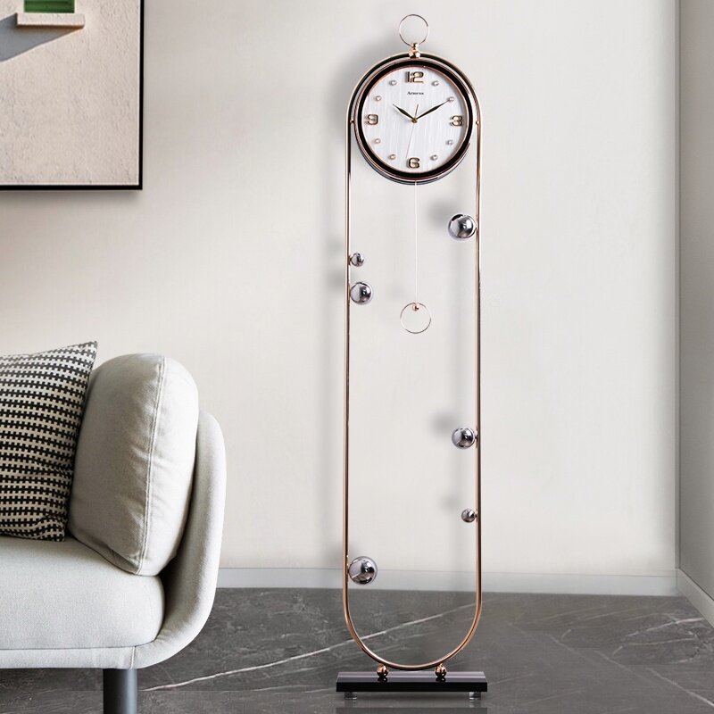 爆款酒槽落地钟表金属镀金皮革别墅客厅立钟欧式轻奢时u尚装饰摆