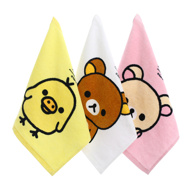 rilakkuma轻松小熊纯棉割绒小方巾 可爱卡通儿童家用洗脸巾三条装