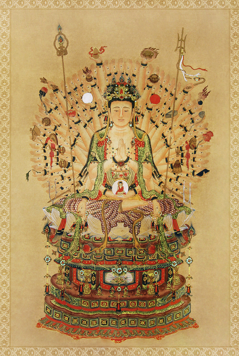 唐卡千手观音菩萨金线静心减压手抄描金画diy手绘diy