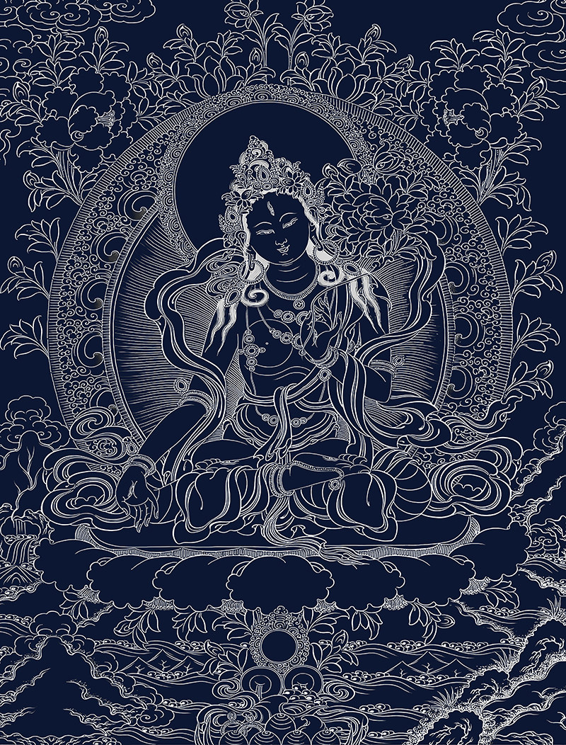 手绘白度母佛像唐卡diy材料白描底稿描金上色diy