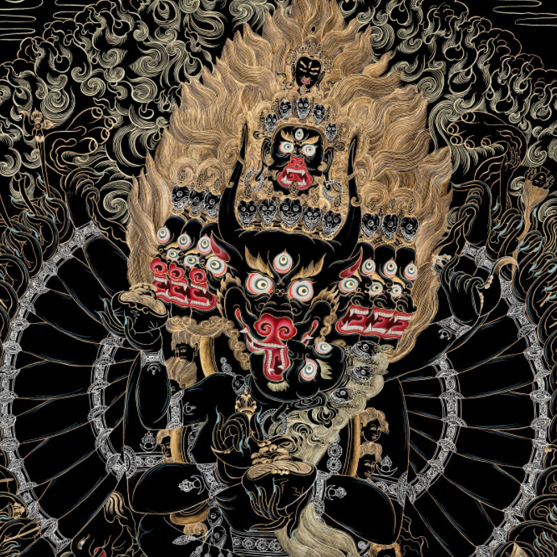 唐卡大威威德金刚描金画稿牛头明王佛像西藏diy