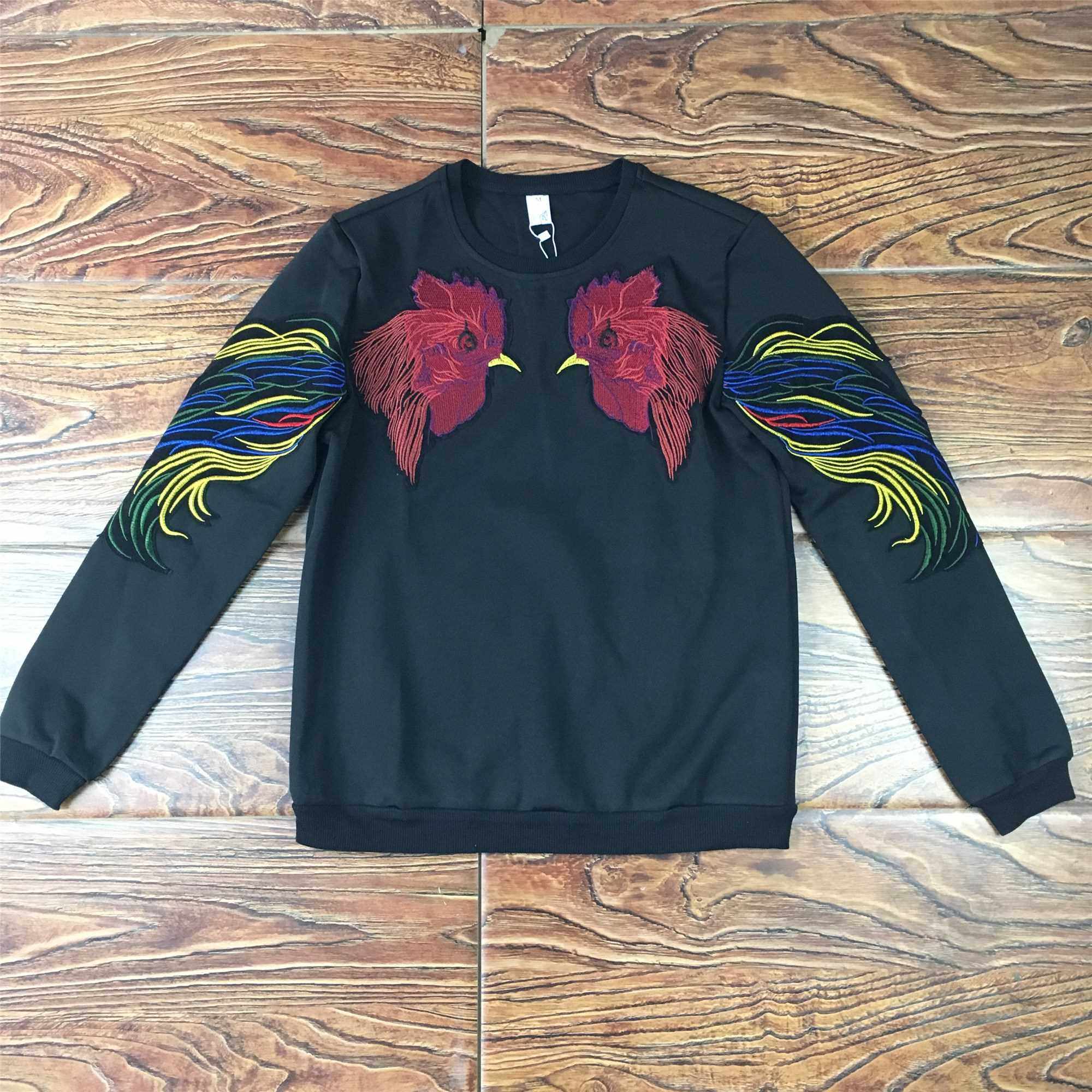 春季新款男装修身卫衣青年长袖大公鸡套头刺绣卫衣