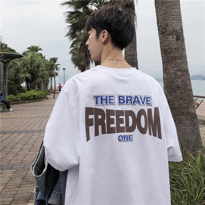 短袖T恤男潮牌潮流纯棉冰丝衣服ins百搭港风情侣装宽松2022年夏季