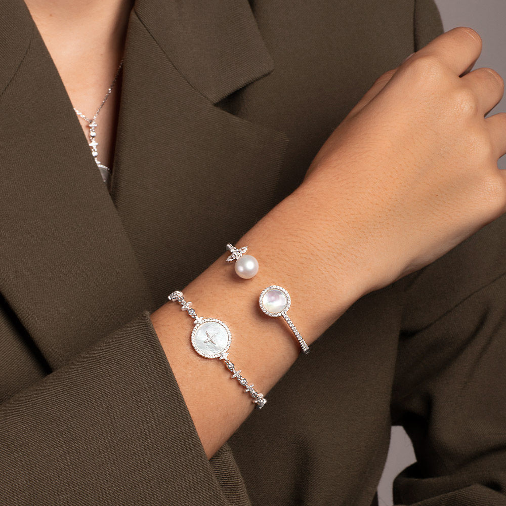 apmmonaco星星珍珠母贝银手链女新款设计手饰送女友