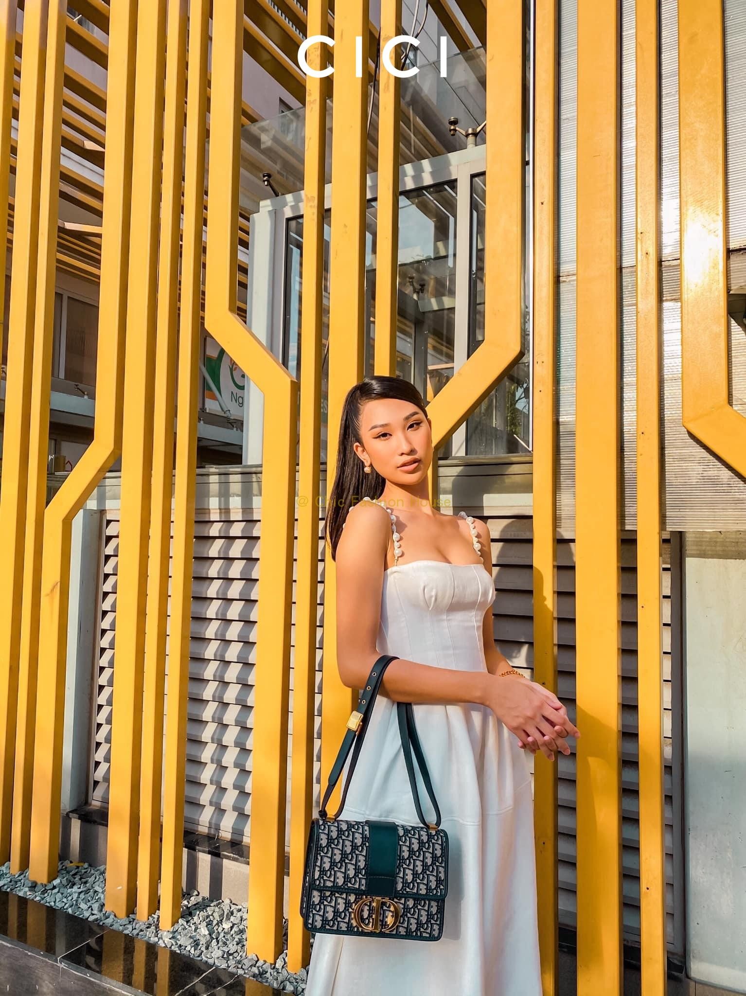 国现越南cici简洁设计高腰修身下摆气质吊带连衣裙