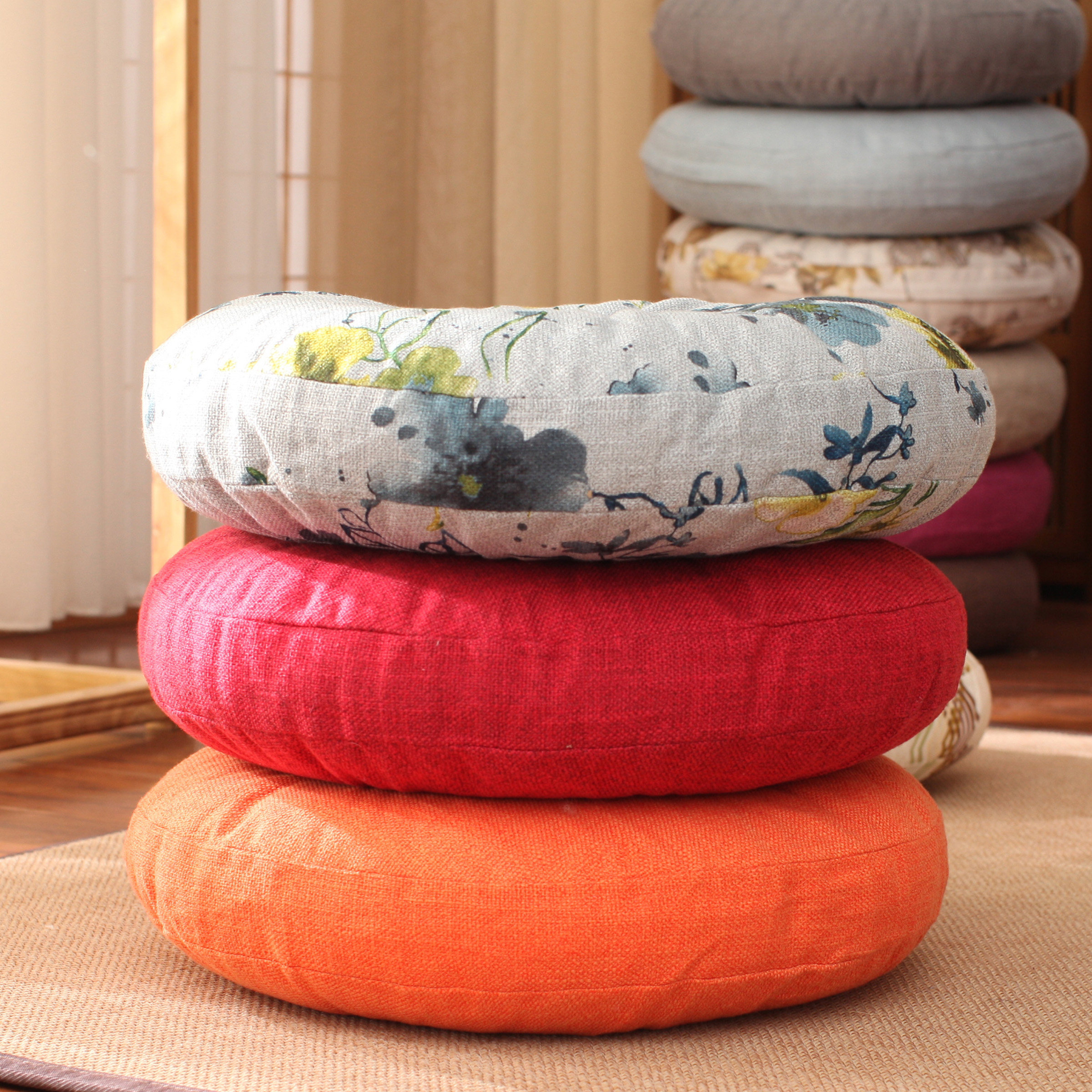 亚麻新款蒲团加厚圆形布艺阳台日式榻榻米飘窗瑜伽地板大号打坐垫