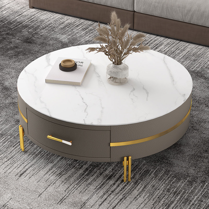 意式岩板茶几北欧圆形大小户型轻奢奢风现代简约茶几
