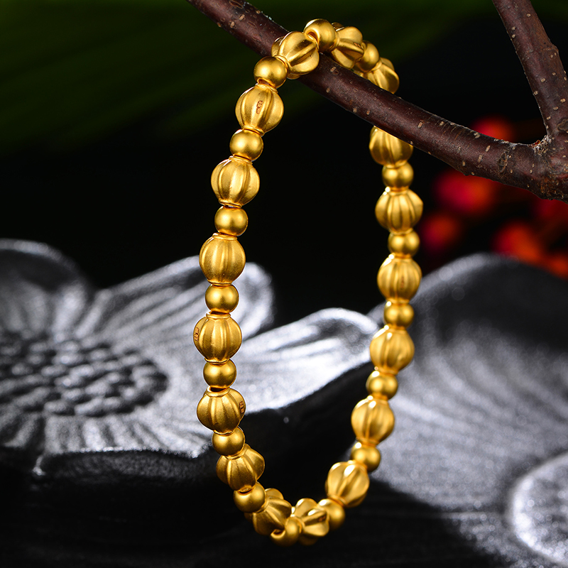 黄金兴隆南瓜珠手串小金金珠转运珠散足金手链手饰