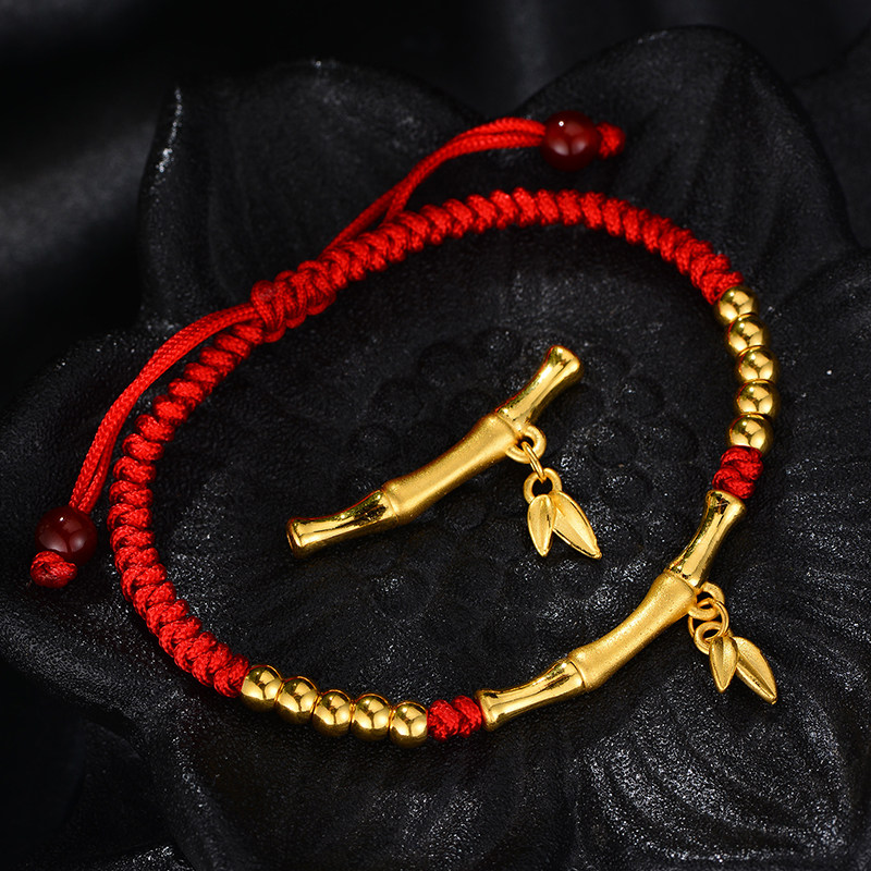 黄金兴隆竹节弯管路路通3d硬金足金竹叶竹结定价黄金手链