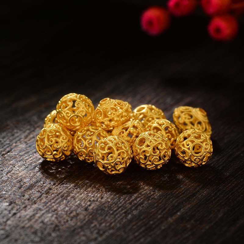 黄金兴隆古法掐丝镂空圆珠足金隔珠烧蓝祥云手饰