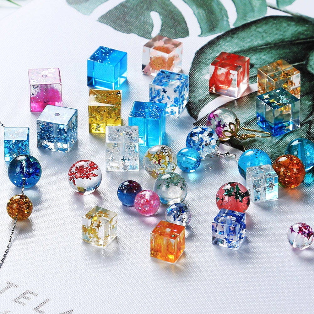 秋兰diy手工饰品水晶滴胶模具六格带孔球体方体珠子ab胶硅胶模具