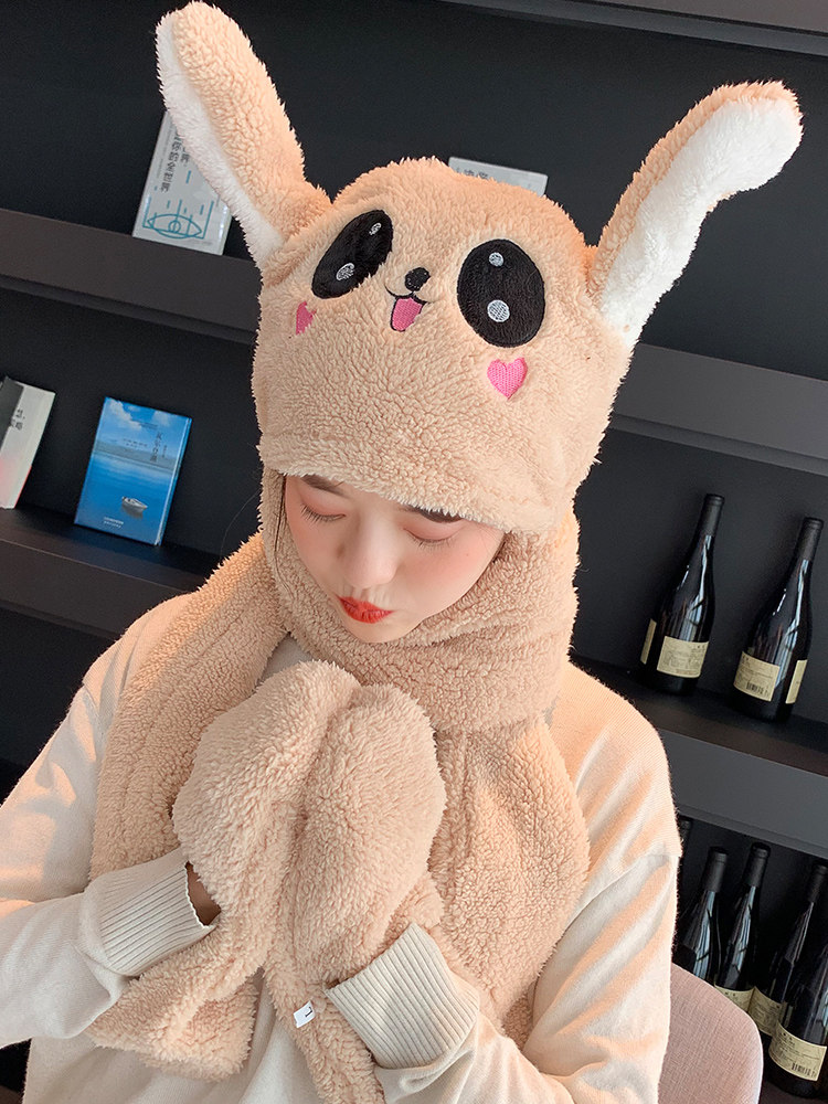 帽子女冬季抖音同款长兔子耳朵会动的帽子儿童网红可爱保暖毛绒帽